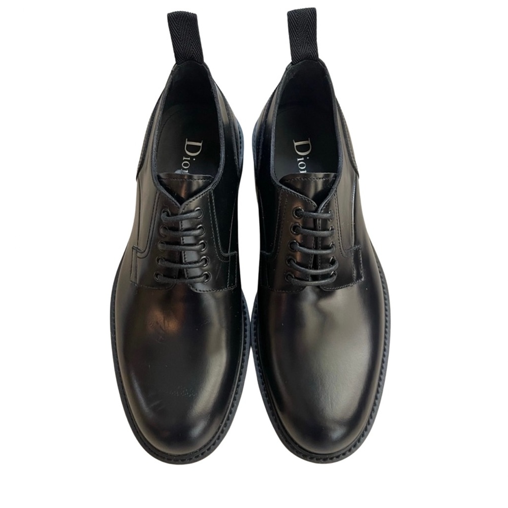 Dior Black Polished Leather Derby Shoes for Men